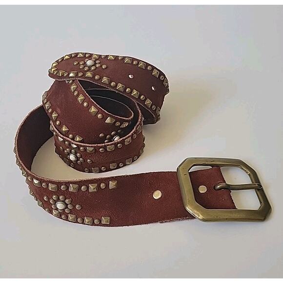 B Low the Belt Studded Rust Suede Hip Belt 34 Adjustable Boho Cowgirl Western - Picture 2 of 16